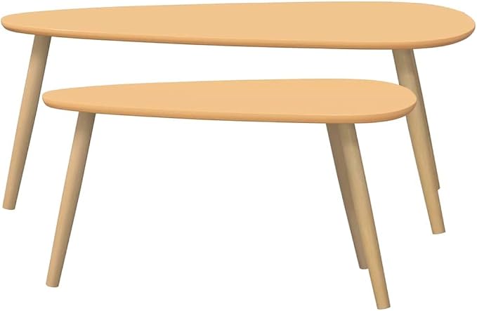 Coffee Table Set of 2 Brown Solid Pine Wood & MDF, Scandinavian Modern Design - Image 5
