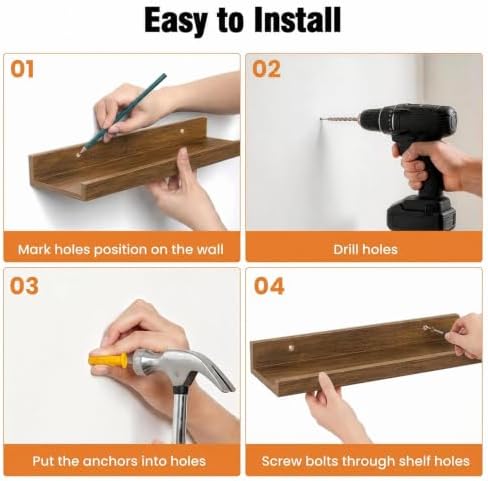 24inch Long Floating Shelves for Wall Decor, 3-Set Shelves with Lip, Brown - Image 5