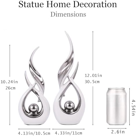 2 PCS White Silver Ceramic Statues For Home Decor Accents, Modern Abstract Art Sculptures, Elegant Tabletop Decorative Objects For Dining Room, Entryway, Tv Stand, Mantel, Coffee Table Centerpieces - Image 2