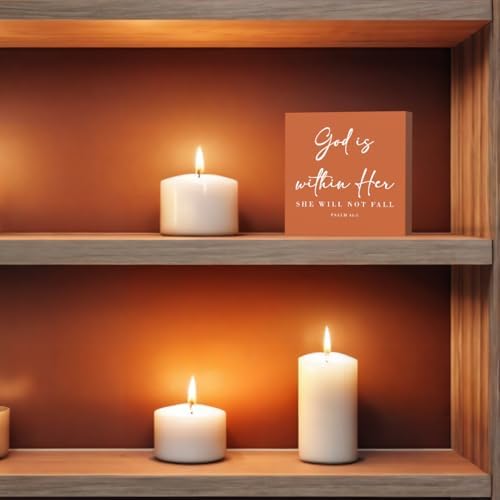 God Is Within Her Bible Verse Artwork Orange Wood Box Sign Rustic Farmhouse Style Psalm 46 : 5 Christian Wood Block Plaque 5 X 5 Inches Home Office Desk Sign Decor for Presents - Image 5