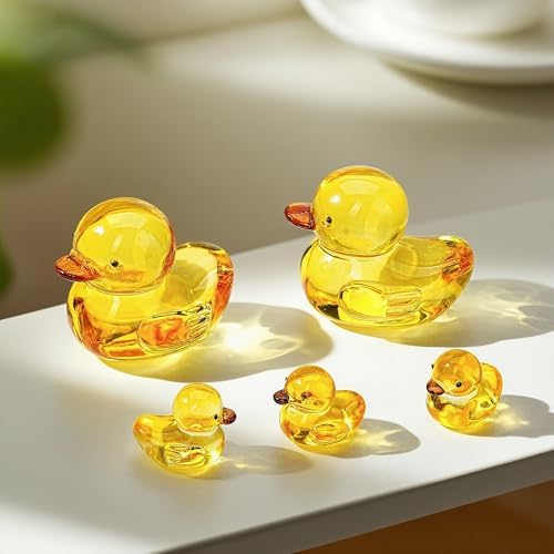 5 Pcs Yellow Glass Duck Figurines Mini Crystal Animal Desk Decor - Image 2