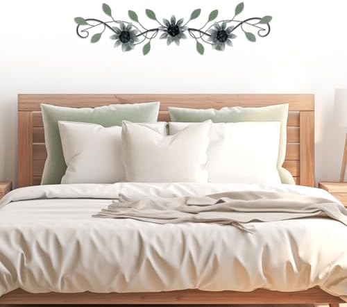 KHJCXS Metal Wall Art Modern Minimalist Metal Flowers Indoor Decor Horizontal Wall Art Iron Artwork,for Over Door,Bedroom,Living Room,Kitchen,Officel Scroll Decor(Black) - Image 6