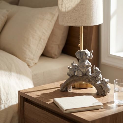 suruim Cute Elephant Statues - Good Luck Elephant and Her Three Children Playing on a Log Bridge for Living Room, Bedroom, Office Decor (Brown) - Image 4