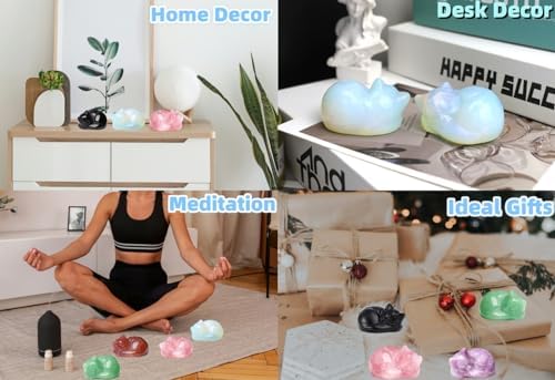 QINJIEJIE 2" Opal Cat Crystal Statue Decor Sleeping Figurines Opalite Stone - Image 6