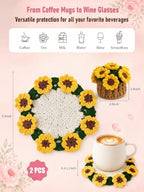 Crochet Flower Bouquet Coasters, Cotton Sunflower Gifts for Home Decor - Image 2