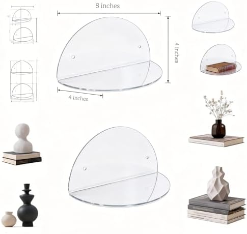 ROYALITA 2-Pack Small Acrylic Shelves Room Decor Floating Shelves, Clear - Image 3