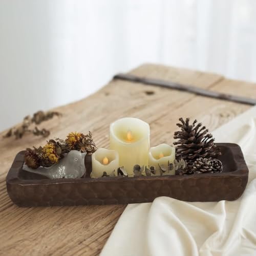 Oakrain Decorative Bowl Rustic 16" Hand-Carved Wooden Dough Bowl, Brown - Image 5