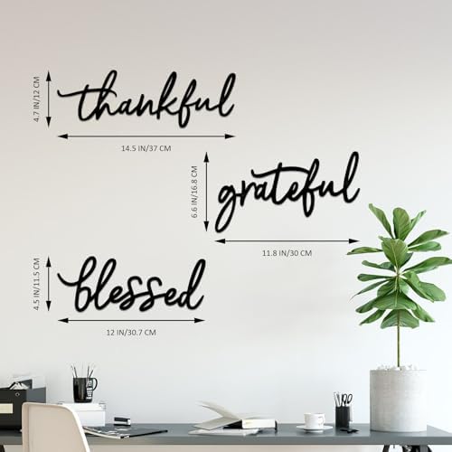 Thankful Grateful Blessed Letter Sign Metal Wall Decor, 3 Piece Black Letters Wall Art for Bathroom Bedroom Metal Words Wall Decor for Home Decor - Image 6