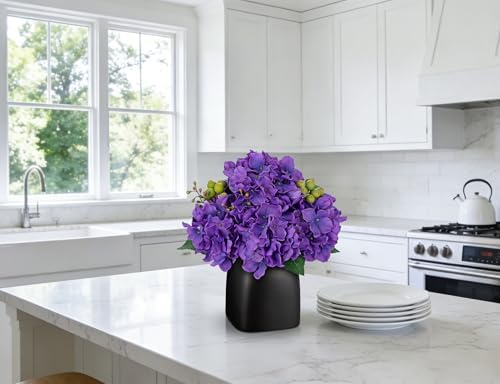 Briful Faux Purple Hydrangea Arrangement, Matte Black Vase Centerpiece - Image 6