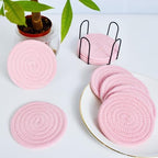 ABenkle 8 Pcs Drink Coasters with Holder, Cotton Woven Absorbent Coasters for Drinks, Minimalist Home Decor Coaster Set for Wooden Tabletop Protection Table, 4.3 inches Bright Pink - Image 3