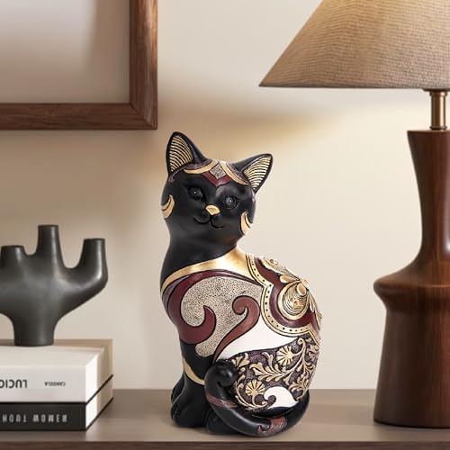Black Cat Statue Home Decor Accent Boho Cat Figurines and Sculptures for Living Room Bedroom Shelf Office Table, Cats Art Decoration Vintage Matt Animals Gift for Cats Lovers, Woman Mom - Image 4