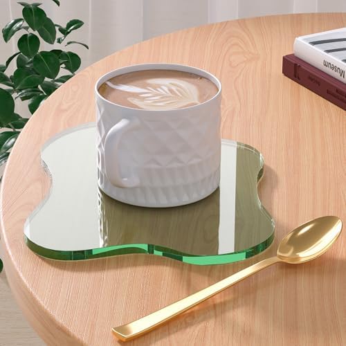 Acrylic Coaster Decorative Plates,Green Bar Drink Coaster, Clear Cloud Shape Coffee Cup Coaster, Perfect for Tabletop Protection and Accessories Display.(Green by Leadiy
