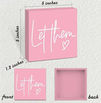 Let Them Wooden Sign, Pink Office Decorations for Work, Let Them Mental Health Rustic Wood Box Signs 5x5 Inch, Desk Shelf Tabletop Decor for Home Cubicle Decor, Office Gifts for Coworkers Women, 20 - Image 2