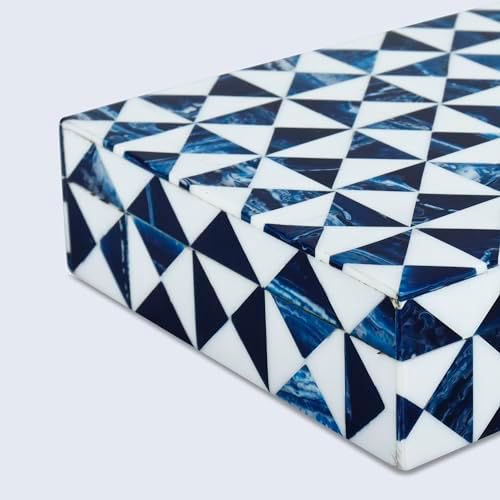 Handicrafts Home Blue and White Decorative Storage Box with Lid – Slim Decorative Storage Box, Handmade Resin Inlay Wooden Box, Remote Holder, Desk Organizer, Small Keepsake Box- 5x7x1.5 - Image 5