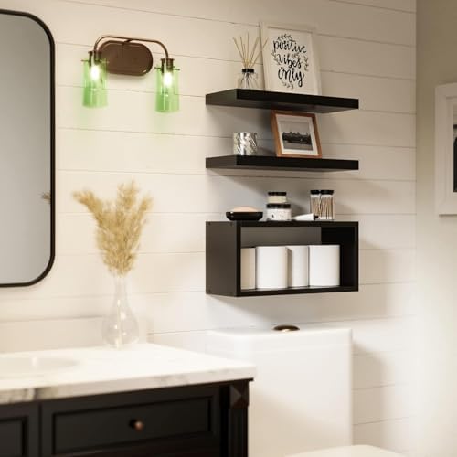 RICHER HOUSE 3-Set Black Floating Wall Shelves, Bathroom Shelf Over Toilet - Image 3