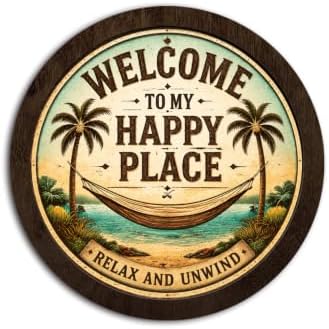 CFFJLHN Coastal Beach House Welcome Sign Wall Art Round Wooden Decor by Unknown