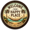 CFFJLHN Coastal Beach House Welcome Sign Wall Art Round Wooden Decor by Unknown