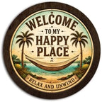 CFFJLHN Coastal Beach House Welcome Sign Wall Art Round Wooden Decor by Unknown