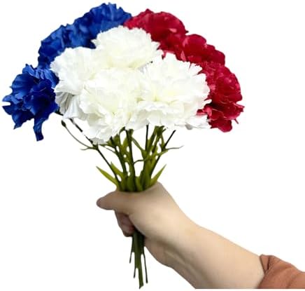 10 Stem Fake Carnation Flowers Stem,Realistic Silk Petals Red White Blue by Unknown