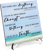 Beach Christian Bible Verse Wooden Sign Desk Decor, Christian Faith Based Gifts Wood Plaque Sign With Stand for Beach Lake House Home Office Desk Table Shelf Decoration, 5x5 Inch by HSIASHENG