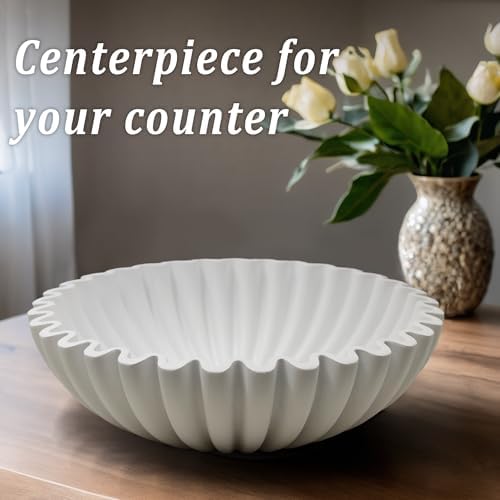 LIN CHUAN Ruffle Decorative Bowl, Large Fruit Bowl, White - Image 3