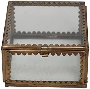Creative Co-Op Brass and Glass Display Box with Scalloped Edges and Antique Finish, Brass Color - Image 5