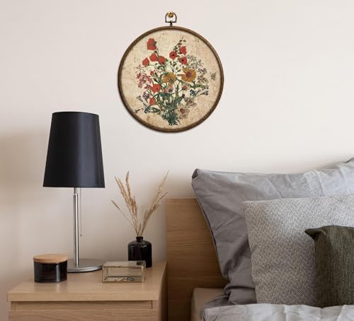 Vintage Floral Wall Decor, Printed Canvas Wall Hanging for Bedroom Kitchen Home Office, Round Wall Decoration, Wall Art Bedroom, Living Room Wall Art, Dorm Decor, Circular Wall Hanging with Hooks,2 - Image 6