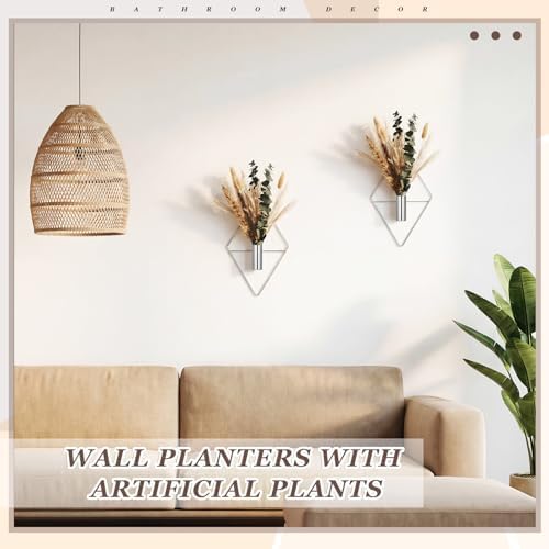 Jexine 4 Pcs Hanging Artificial Planters Wall Decor, Chrome Silver, Pampas - Image 6