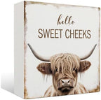 Highland Cow Bathroom Decor - Hello Sweet Cheeks Bathroom Decor, Rustic Highland Cow Western Wood Sign, 6 X 6 Inches by Unknown
