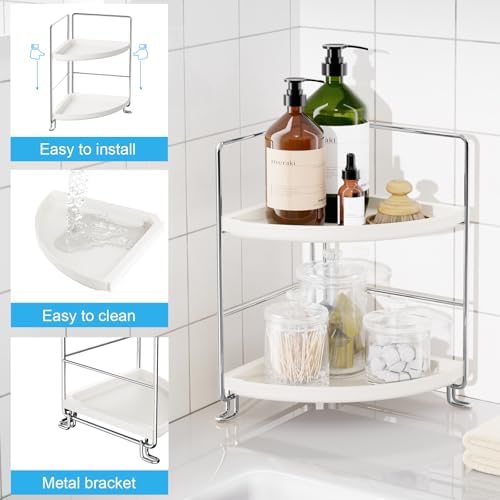 FSyueyun 2-Tier Corner Bathroom Counter Organizer, Vanity Tray, Silver - Image 4