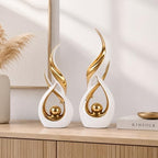 2 PCS White Gold Ceramic Statues For Home Decor Accents, Modern Abstract Art Sculptures, Elegant Tabletop Decorative Objects For Dining Room, Entryway, Tv Stand, Mantel, Coffee Table Centerpieces - Image 2