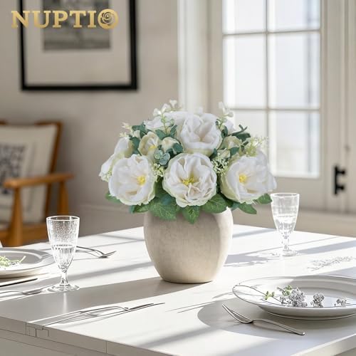 NUPTIO Artificial Flowers Ball Centerpiece: White Fake Kissing Rose, 10 Pcs - Image 2
