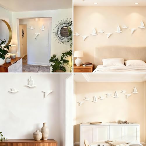 White 3D Flying Bird Wall Decor Set of 3, Resin Bird Wall Sculptures - Image 5