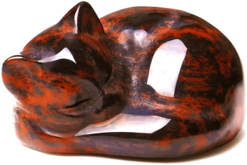 QINJIEJIE 2" Red Obsidian Cat Crystals Decor Statue Sleeping Cat Figurines by QINJIEJIE