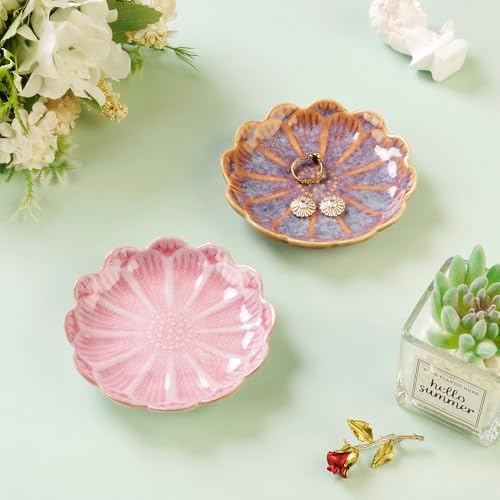 Lotus Ring Holder Dish Small Indoor Ash Tray, Ceramic Dessert Plate Trinket Jewelry Holder Organizing Necklace Earrings for Parents Friends Sister, Deep Purple. All Jewelries Are NOT Included. - Image 3