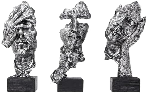 aboxoo Large 3 Pcs Thinker Statue, Silence is Gold Resin Sculptures Decor by aboxoo
