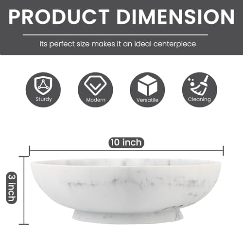 L'ARL GMVOI Large Decorative Bowl,Modern Fruit Bowl for Kitchen Counter,Handicraft Decorative Bowls for Home Decor,Stylish Key Bowl for Entry Table,Artificial White Marble - Image 4