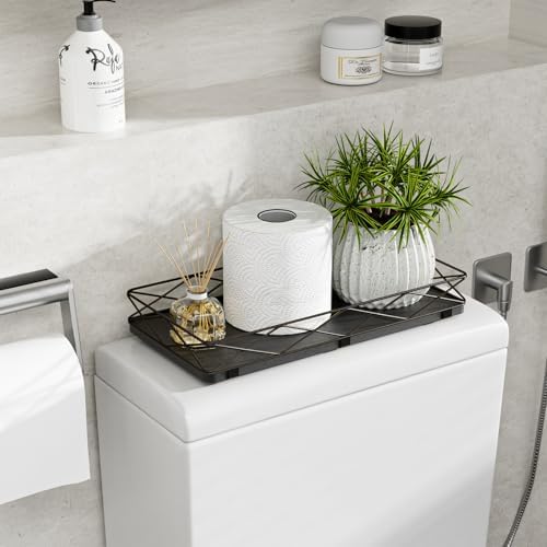 Lixple Toilet Paper Basket, 13" Bathroom Toilet Tank Tray Black - Image 3
