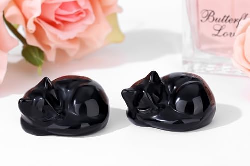 QINJIEJIE Black Obsidian Cat Decor Crystals and Healing Stones Figurine - Image 3