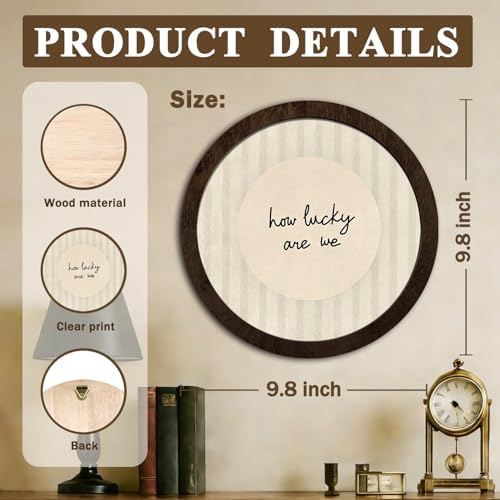 CFFJLHN How Lucky Are We Wall Art, Trendy Preppy Motivational Wall Decor Inspirational Positive Affirmation Quote Sign Round Wooden Wall Art Decor for Bedroom Living Room Home Office, 10x10 Inch - Image 7