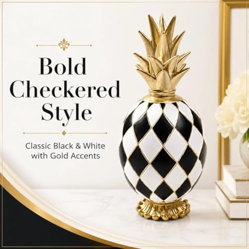 8.3" Black and White Checkered Pineapple Decor for Home Shelf Desk - Image 4