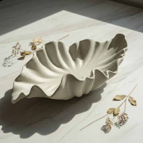 16" Large Decorative Bowl decor, Modern Home Decoration Scallop Bowl,Fashion Key Bowl for Entrance Table, Decorative Fruit Bowl for Kitchen Counter, Ruffle Decor, Light Gray - Image 7
