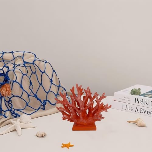 5.8" H Red Orange Coral Decor - Resin Coral Statue, Nautical Decor for Home, Bedroom, Bathroom, Living Room, Ocean Themed Cabinet Shelf Tabletop Decoration - Image 7