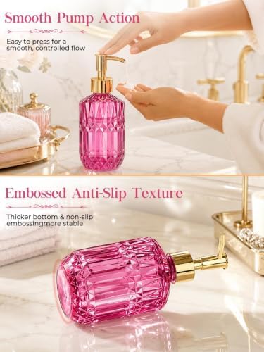 Haturi Hot Pink Bathroom Accessories Set, Glass Bathroom Set, 5 Pcs - Image 5