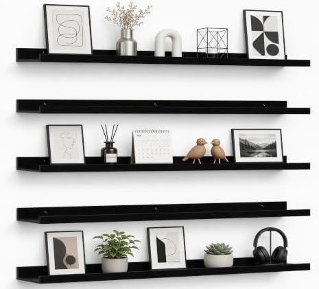 36inch Long Floating Shelves for Wall Decor, 5-Set Shelves with Lip, Black by RicherHouse