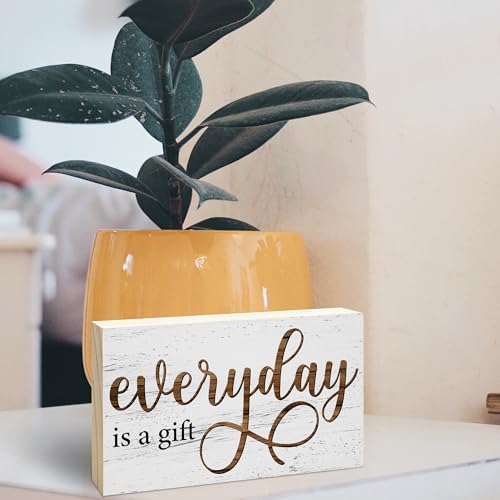 Everyday is a Gift Rustic Wooden Block Sign, 5x3 Inch Positive Inspirational Wood Plaque, Farmhouse Home Decor for Desk Tabletop Shelf, Housewarming Christmas Gift for Friends Family - A14 - Image 4