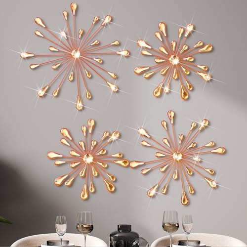 Hicarer 4 Pcs Starburst Wall Decor, Bling Metal Wall Art, Orange by Hicarer