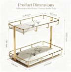 Bathroom Organizer Countertop Perfume Organizer Makeup Organizer Cosmetics Storage Display Rack Vanity Tray Dresser Stainless Steel Gold Shelf White Marble Ceramic Tray - Image 5