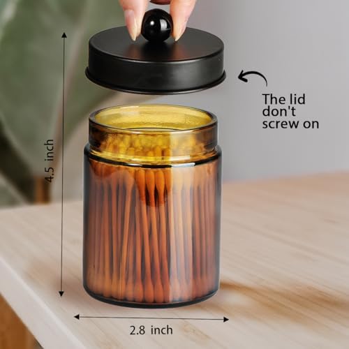 Amolliar Amber Glass Apothecary Jars Qtip Holder w/Metal Lids,Black 4pc - Image 3