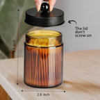 Amolliar Amber Glass Apothecary Jars Qtip Holder w/Metal Lids,Black 4pc - Image 3